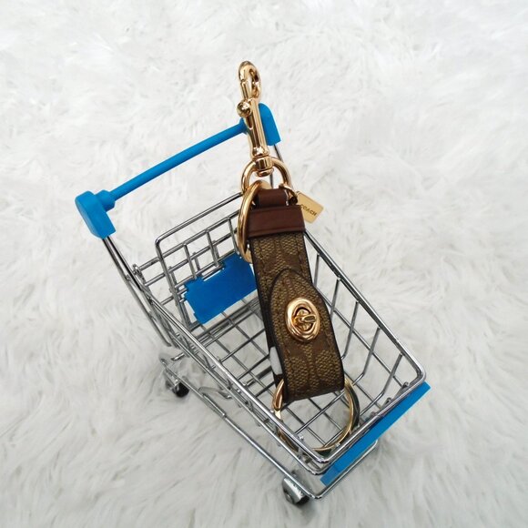 Coach Trigger Snap Bag Charm Khaki Gold Women Keychain Brown - Picture 4 of 10